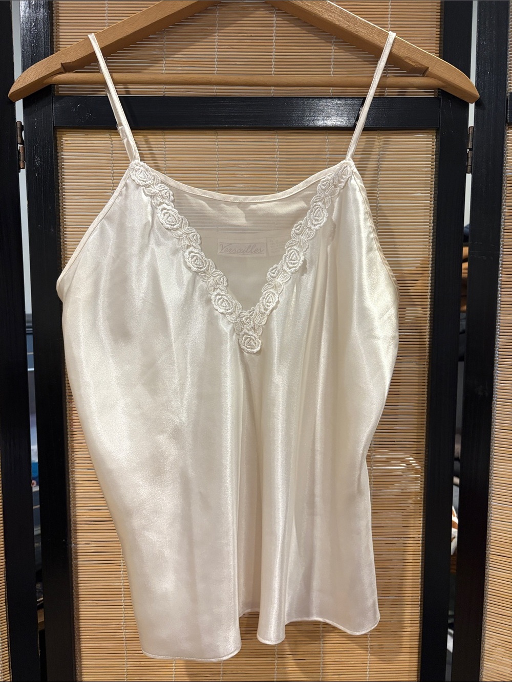 Vintage Ivory Satin Lace-Trim Camisole